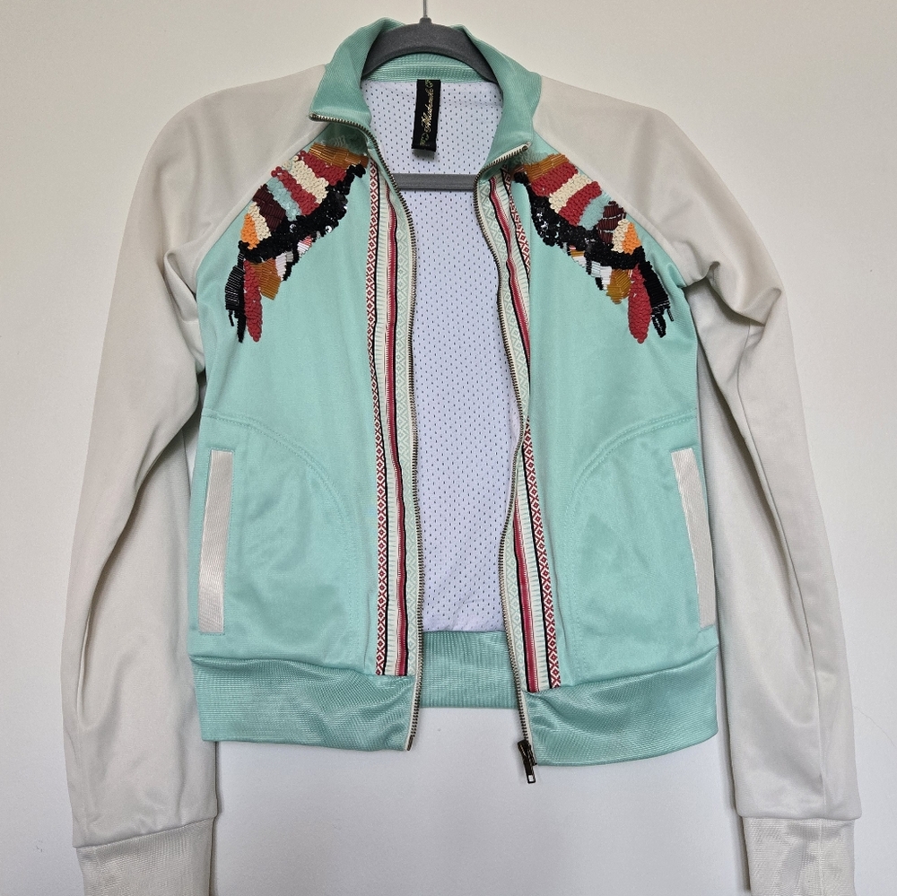 Akademiks Bomber Jacket Green Cream Sporty Design